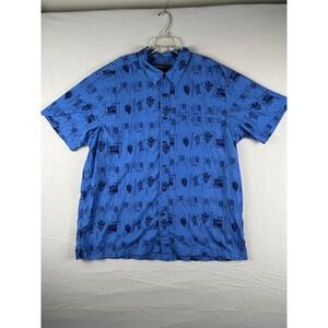 Eddie Bauer Sport Mens XL Blue Sea Life Turtle Stingray Nylon Fishing Shirt